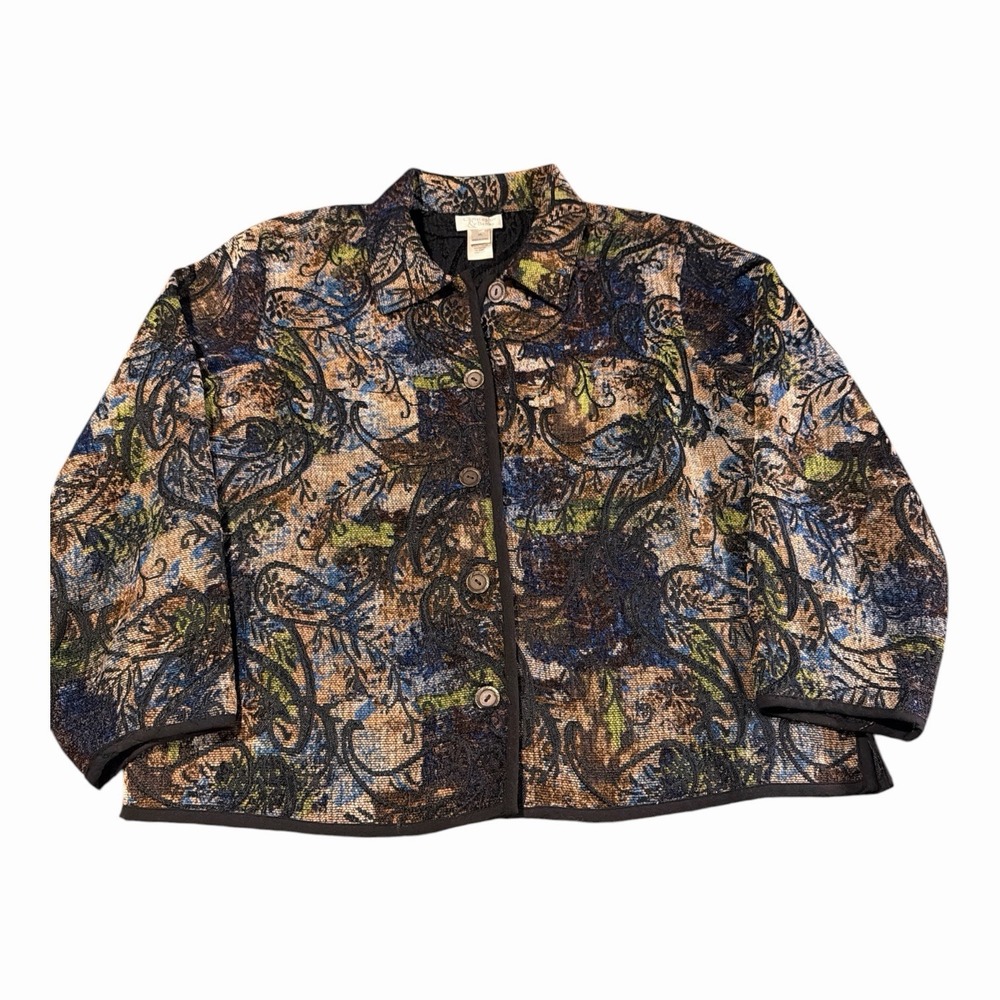 Christopher & Banks XL Paisley Tapestry Style Jacket Boho Artsy Unique Buttons